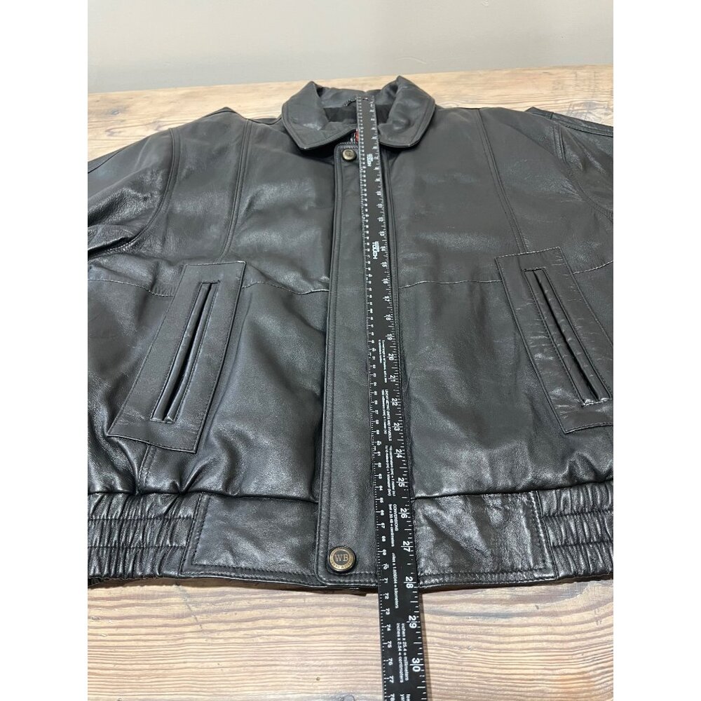 VTG 90s William Barry Leather Bomber Jacket Mens L Black Pockets - Picture 8 of 8